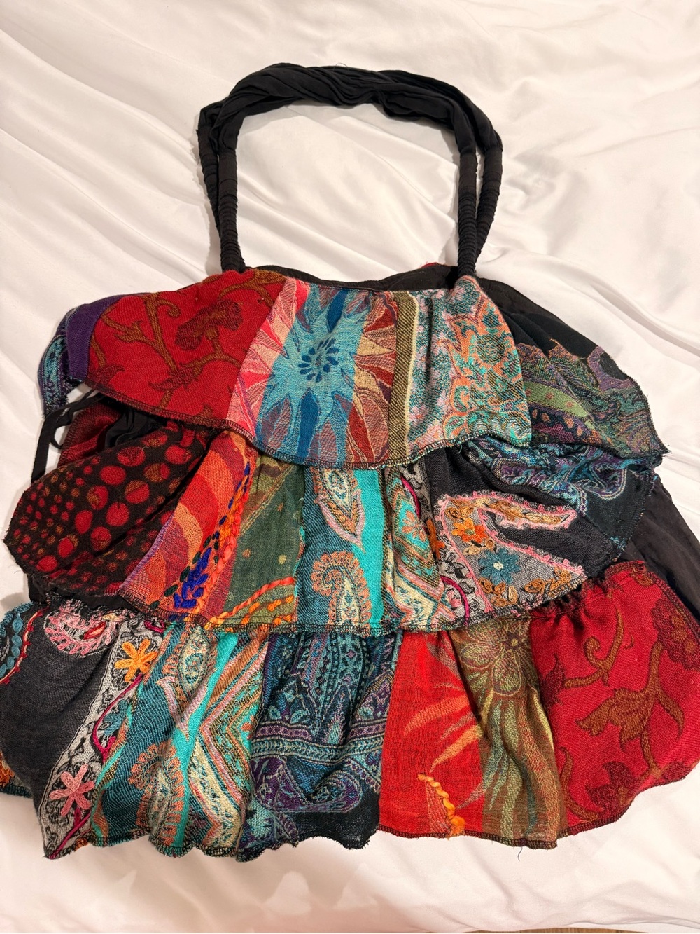 Anu Bogo Multicolor Patchwork Ruffle Large Shoulder Bag